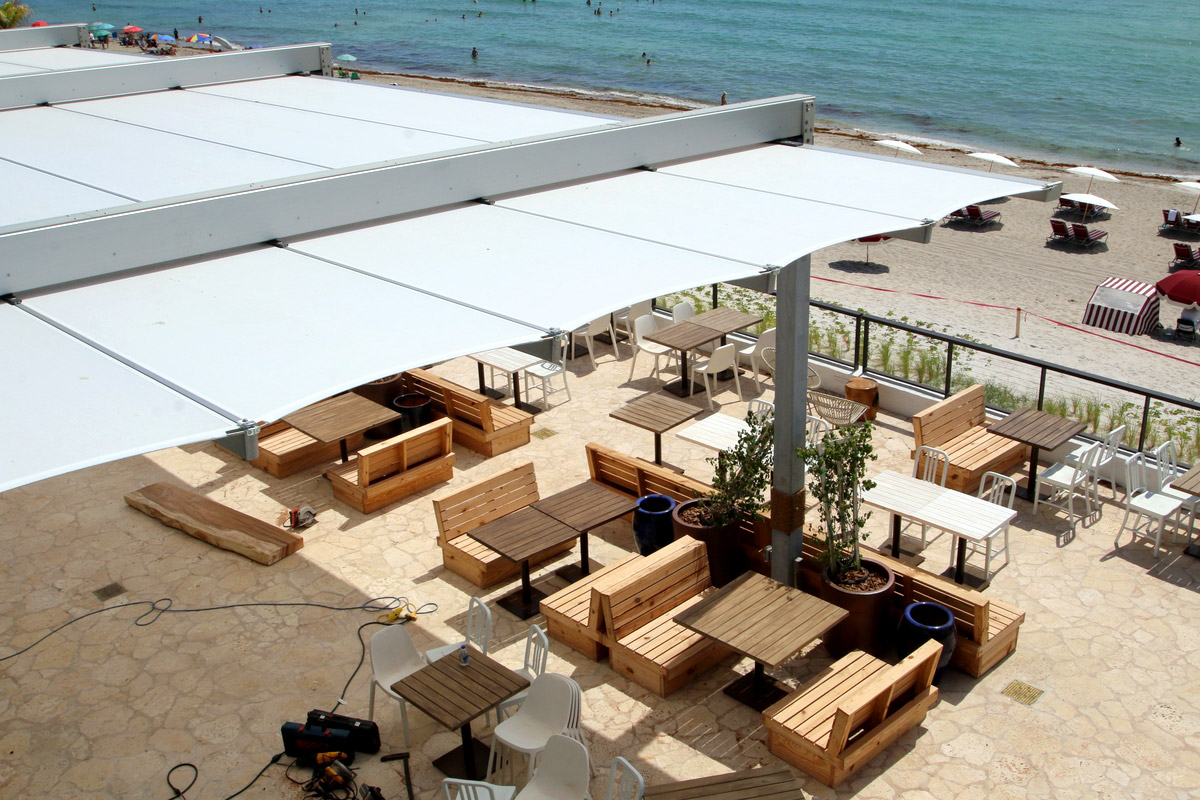 Retractable awning for luxury condominium