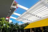 Retractable awning roof, fully retracted